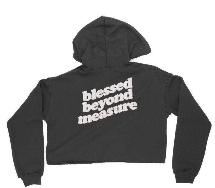 "Blessed Beyond Measure" Black Cropped Fleece Hoodie